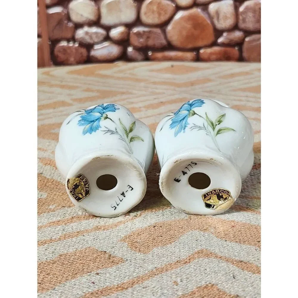 Vintage Inarco Japan Blue Ceramic Floral Salt Pepper Shakers